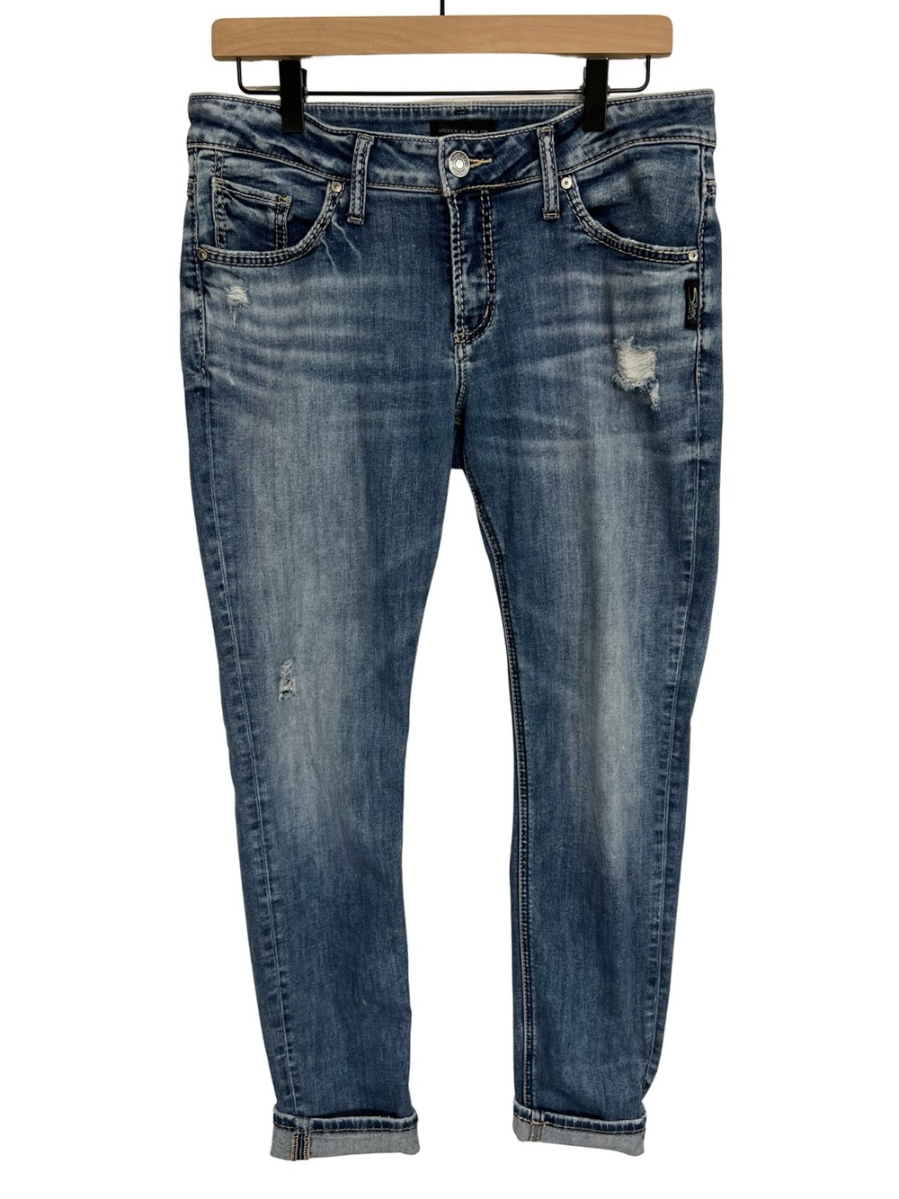 Silver Jeans Boyfriend Jeans Women’s 30 Medium Wash Distressed Cuffed Denim